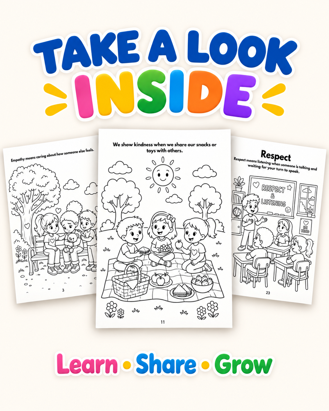 Hearts Full of Love: Learning About Empathy, Kindness, Compassion, and Respect | Learning & Coloring Book - Image 4